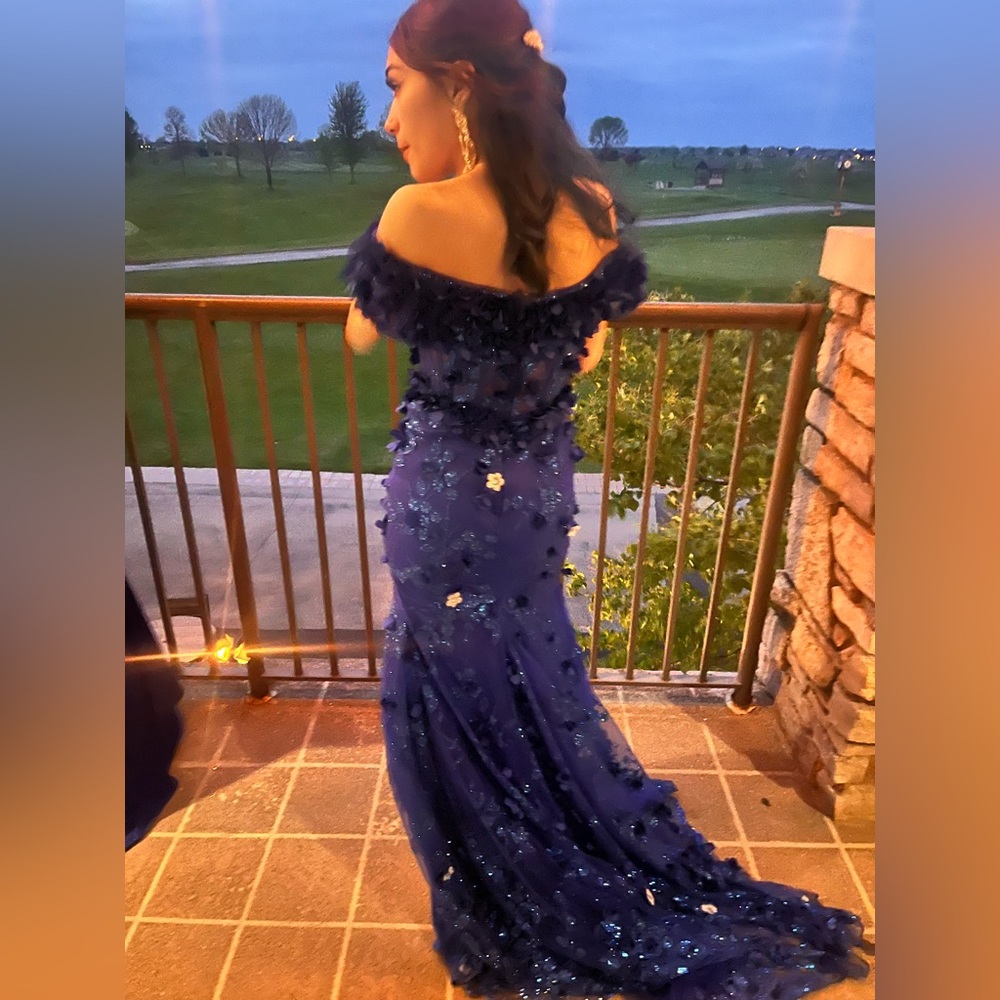Royal Blue Sparkle Flower Prom Dress,Size Small,Worn … Gem